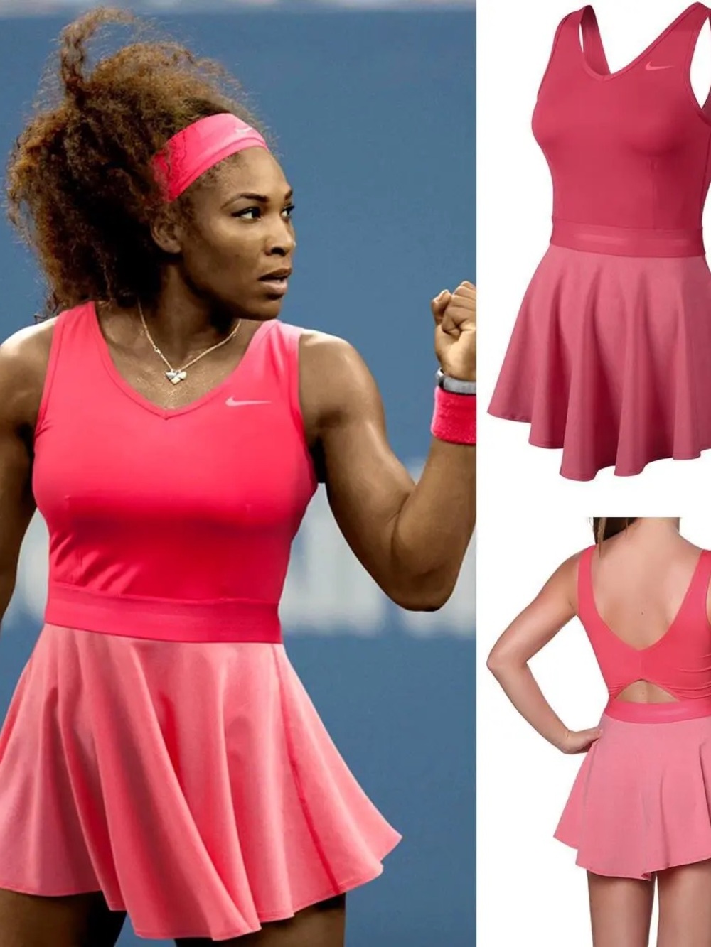 Nike Women’s Hot Pink V-Neck Tennis Dress with Flared Skirt
